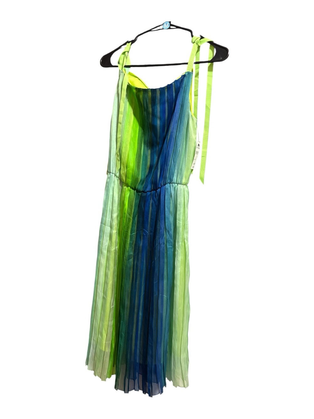 ELIE TAHARI Blue and Green Ombre Pleated Tie-Shoulder Midi Dress - Picture 6 of 7